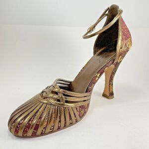 Passi Italia Collezione Brocade Fabric 4" Heels Women's 9 Burgundy/Gold